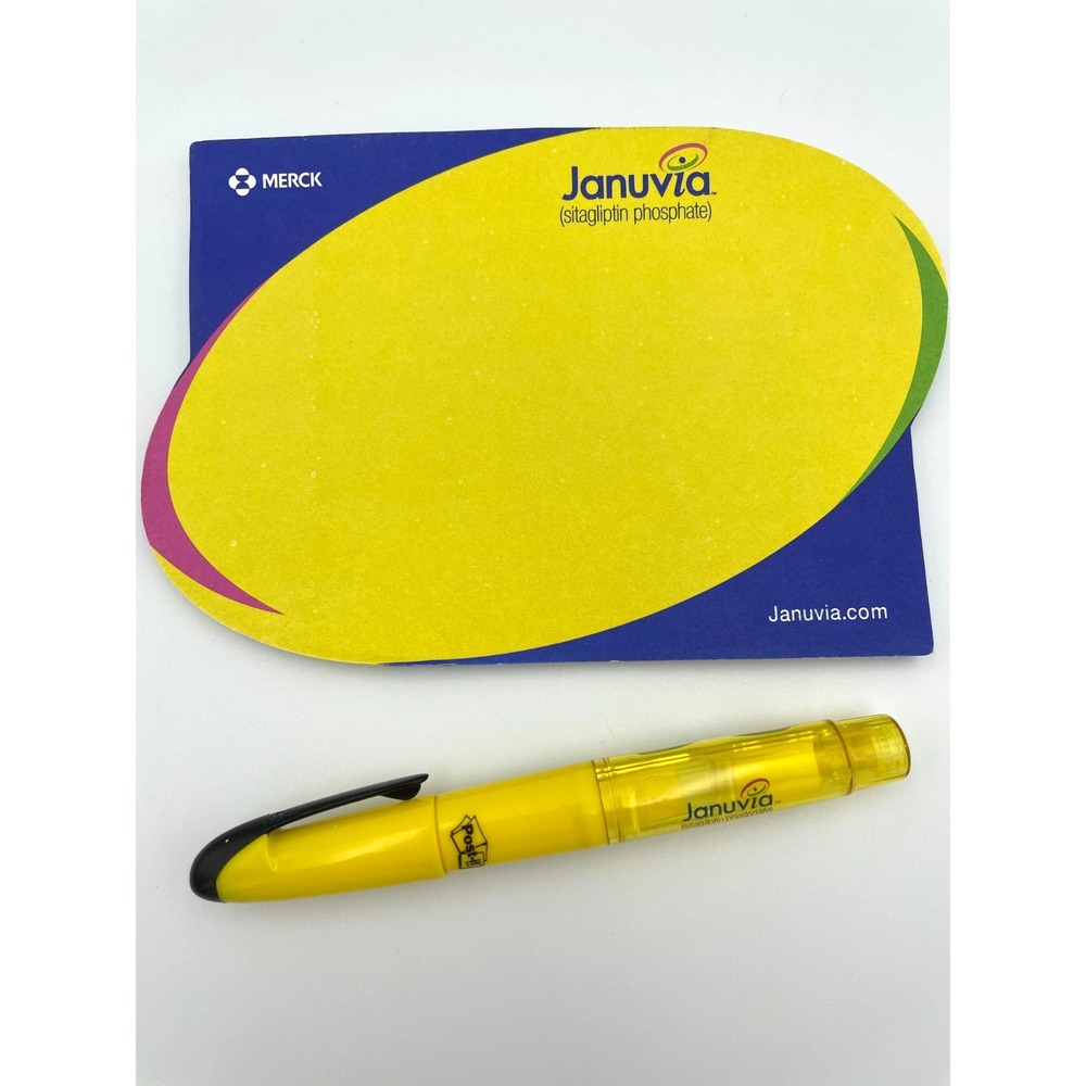 Januvia Merck Highlighter Pen Post-it Flags Notepad Drug Rep Pharma Promo Set